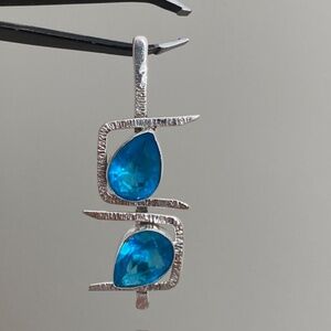 Faceted Blue Topaz Teardrop Crystal Cabochons 925 Silver Pendant